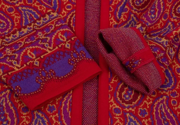 イヴサンローランYves Saint Laurent ペイズリージャガードニットカーディガン 赤M K-107962_006