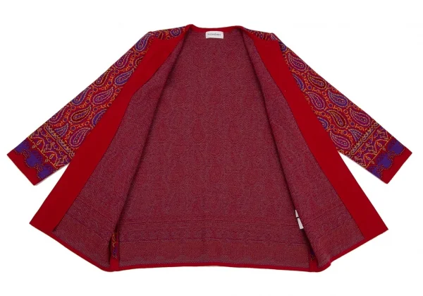 イヴサンローランYves Saint Laurent ペイズリージャガードニットカーディガン 赤M K-107962_008