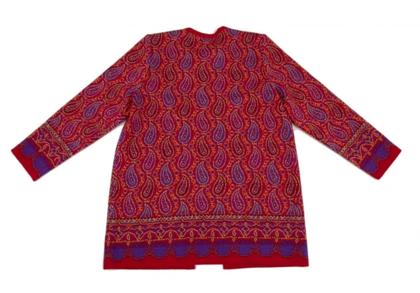 イヴサンローランYves Saint Laurent ペイズリージャガードニットカーディガン 赤M K-107962_009