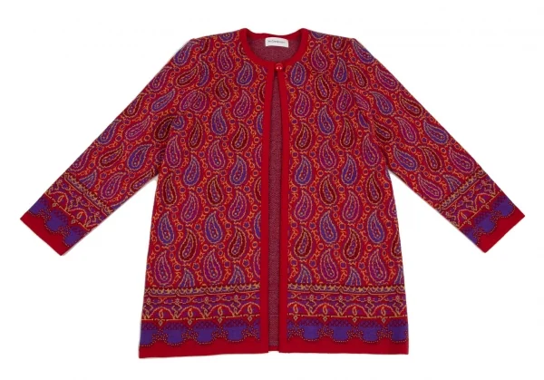 イヴサンローランYves Saint Laurent ペイズリージャガードニットアンサンブルワンピース 赤M K-107963_012