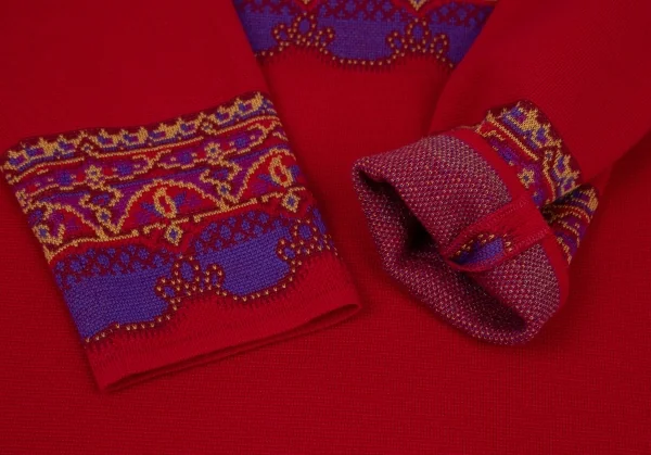 イヴサンローランYves Saint Laurent ペイズリージャガードニットアンサンブルワンピース 赤M K-107963_005