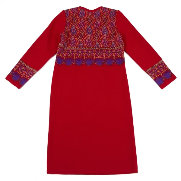 イヴサンローランYves Saint Laurent ペイズリージャガードニットアンサンブルワンピース 赤M K-107963_009