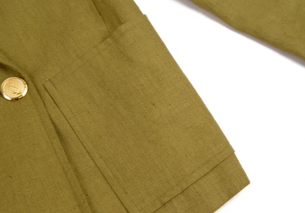イヴサンローランYves Saint Laurent リネン金ボタンダブルジャケット カーキS K-107964_010