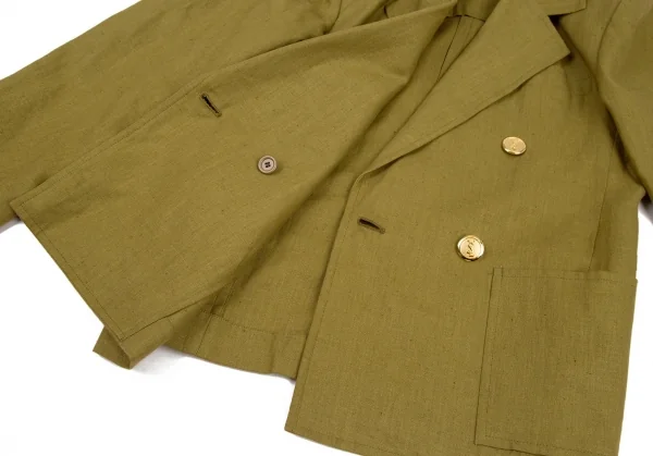 イヴサンローランYves Saint Laurent リネン金ボタンダブルジャケット カーキS K-107964_011