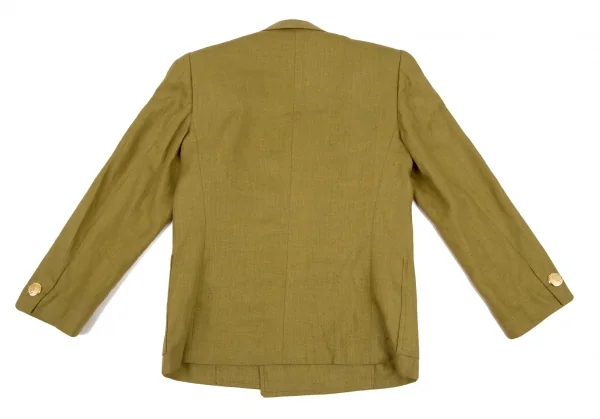 イヴサンローランYves Saint Laurent リネン金ボタンダブルジャケット カーキS K-107964_013