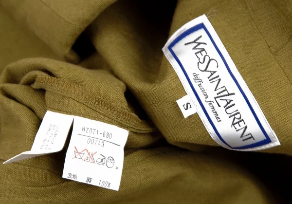 イヴサンローランYves Saint Laurent リネン金ボタンダブルジャケット カーキS K-107964_016