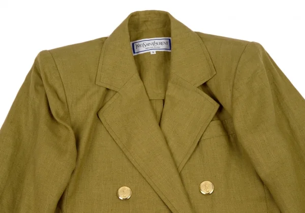 イヴサンローランYves Saint Laurent リネン金ボタンダブルジャケット カーキS K-107964_003