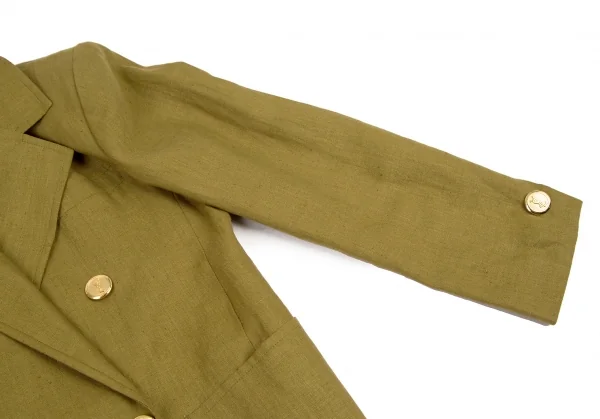 イヴサンローランYves Saint Laurent リネン金ボタンダブルジャケット カーキS K-107964_005