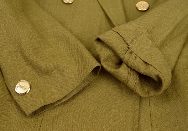 イヴサンローランYves Saint Laurent リネン金ボタンダブルジャケット カーキS K-107964_007