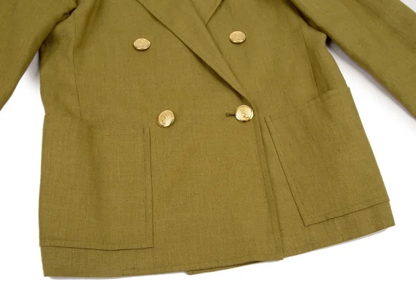 イヴサンローランYves Saint Laurent リネン金ボタンダブルジャケット カーキS K-107964_008