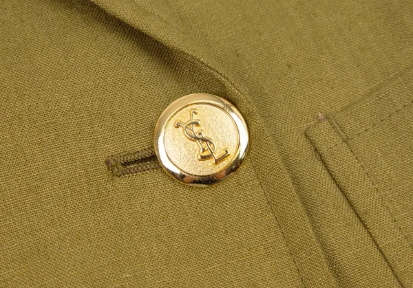 イヴサンローランYves Saint Laurent リネン金ボタンダブルジャケット カーキS K-107964_009