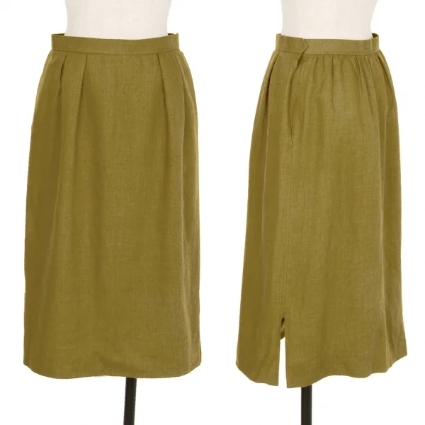 イヴサンローランYves Saint Laurent リネン台形スカート カーキL K-107965_001