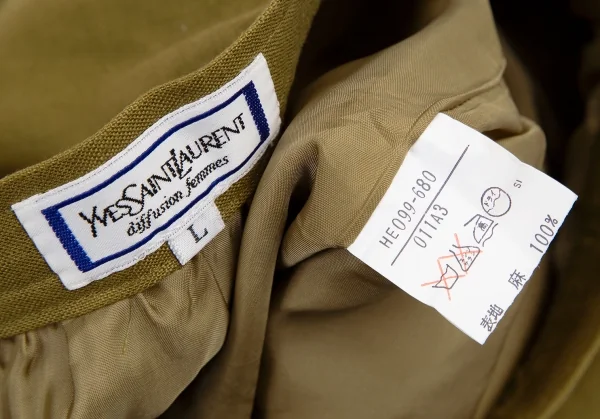 イヴサンローランYves Saint Laurent リネン台形スカート カーキL K-107965_012