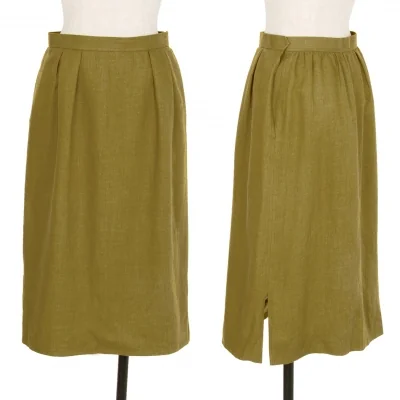 イヴサンローランYves Saint Laurent リネン台形スカート カーキ