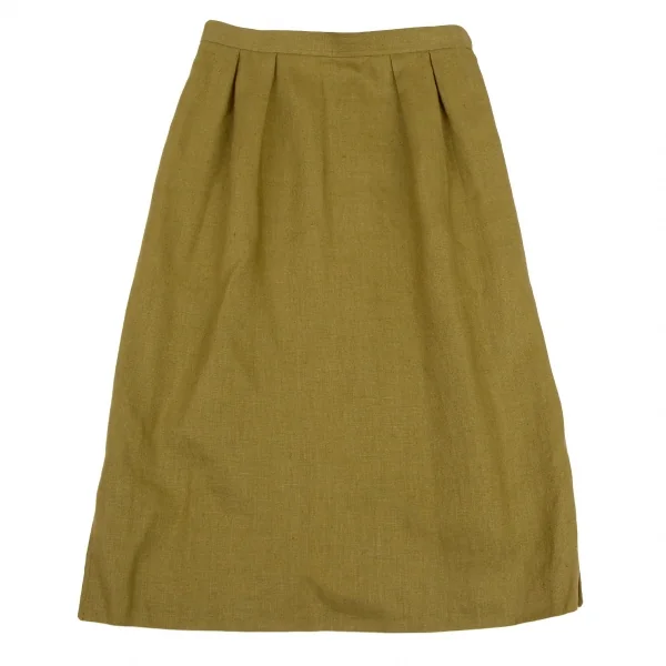 イヴサンローランYves Saint Laurent リネン台形スカート カーキL K-107965_002