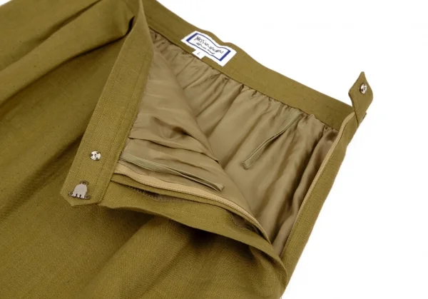 イヴサンローランYves Saint Laurent リネン台形スカート カーキL K-107965_004