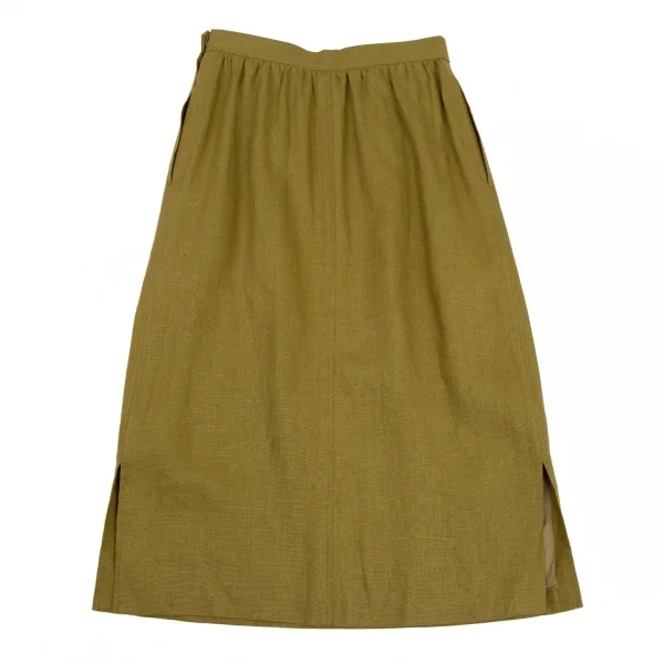 イヴサンローランYves Saint Laurent リネン台形スカート カーキL K-107965_008