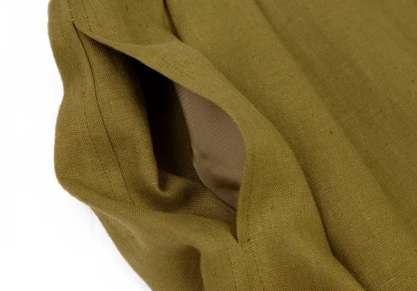 イヴサンローランYves Saint Laurent リネン金ボタンダブルセットアップスーツ カーキS・L K-107966_015