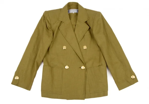 イヴサンローランYves Saint Laurent リネン金ボタンダブルセットアップスーツ カーキS・L K-107966_003