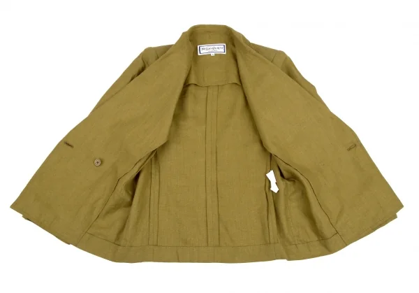 イヴサンローランYves Saint Laurent リネン金ボタンダブルセットアップスーツ カーキS・L K-107966_009