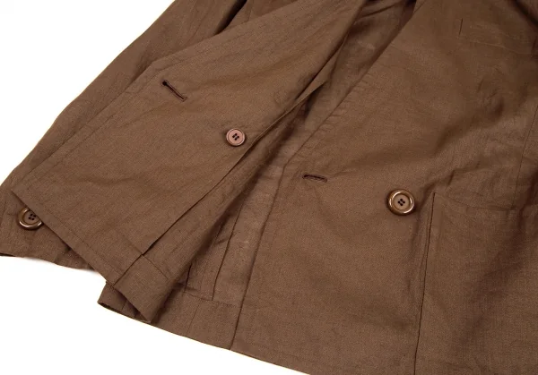 イヴサンローランYves Saint Laurent リネンノーカラーダブルジャケット 茶S K-107967_010