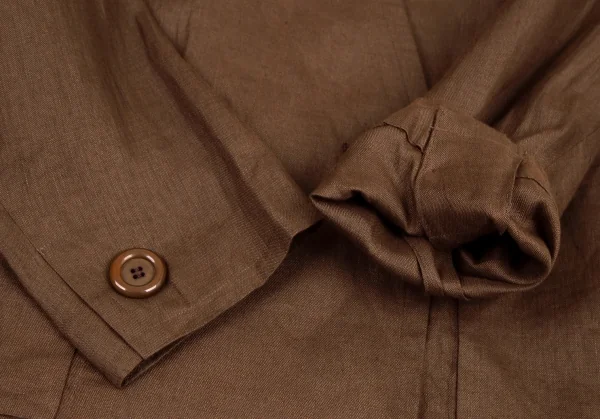 イヴサンローランYves Saint Laurent リネンノーカラーダブルジャケット 茶S K-107967_006
