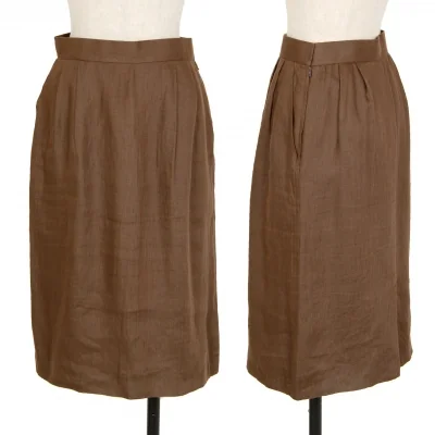 イヴサンローランYves Saint Laurent リネン台形スカート 茶