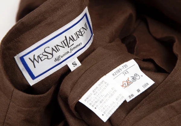 イヴサンローランYves Saint Laurent リネンノーカラーダブルセットアップスーツ 茶S・M K-107969_010