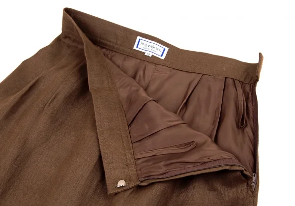 イヴサンローランYves Saint Laurent リネンノーカラーダブルセットアップスーツ 茶S・M K-107969_013