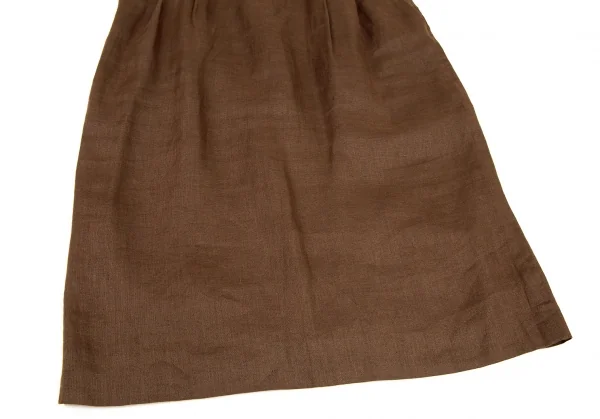 イヴサンローランYves Saint Laurent リネンノーカラーダブルセットアップスーツ 茶S・M K-107969_014