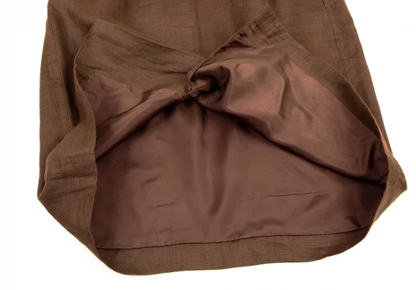 イヴサンローランYves Saint Laurent リネンノーカラーダブルセットアップスーツ 茶S・M K-107969_017