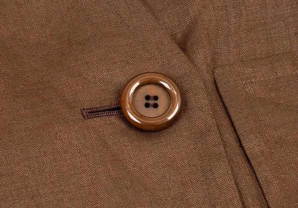 イヴサンローランYves Saint Laurent リネンノーカラーダブルセットアップスーツ 茶S・M K-107969_007