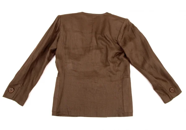 イヴサンローランYves Saint Laurent リネンノーカラーダブルセットアップスーツ 茶S・M K-107969_009
