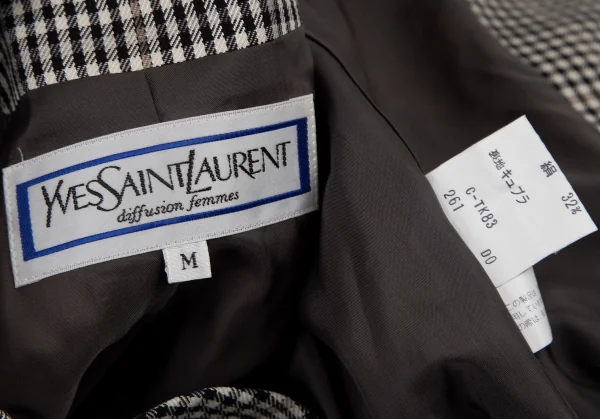 イヴサンローランYves Saint Laurent シェパードチェックノーカラーダブルジャケット オフ黒M K-107970_018