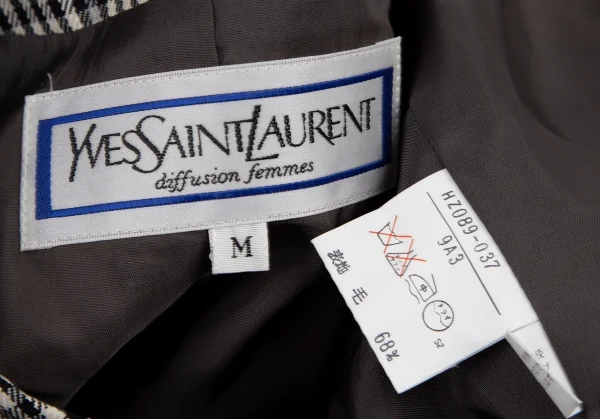 イヴサンローランYves Saint Laurent シェパードチェックノーカラーダブルジャケット オフ黒M K-107970_019