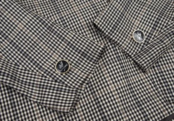 イヴサンローランYves Saint Laurent シェパードチェックノーカラーダブルジャケット オフ黒M K-107970_008