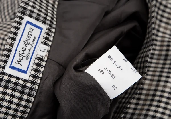 イヴサンローランYves Saint Laurent シェパードチェックツータックスカート オフ黒L K-107971_011
