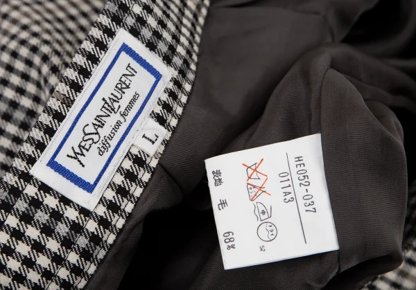 イヴサンローランYves Saint Laurent シェパードチェックツータックスカート オフ黒L K-107971_012