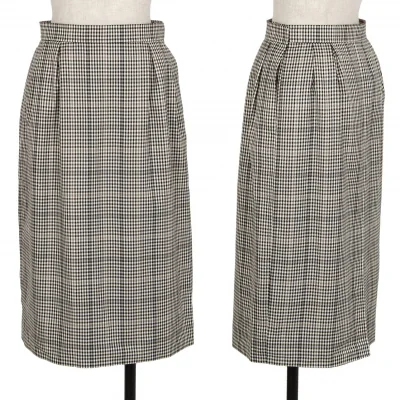 イヴサンローランYves Saint Laurent シェパードチェックツータックスカート オフ黒