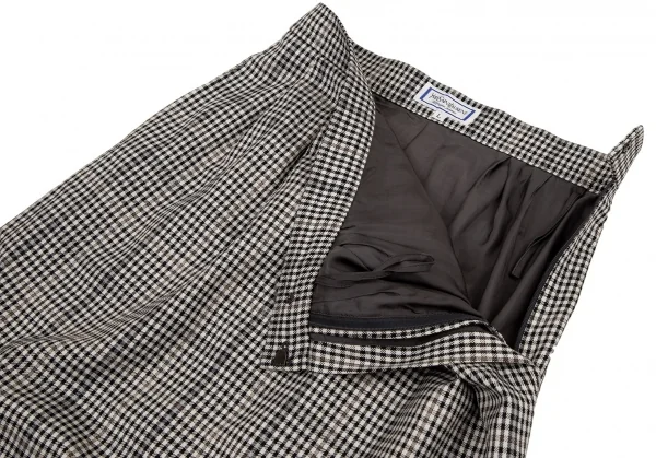 イヴサンローランYves Saint Laurent シェパードチェックツータックスカート オフ黒L K-107971_004