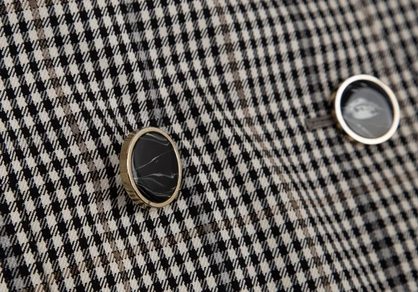 イヴサンローランYves Saint Laurent シェパードチェックノーカラーダブルセットアップスーツ オフ黒M・L K-107972_010