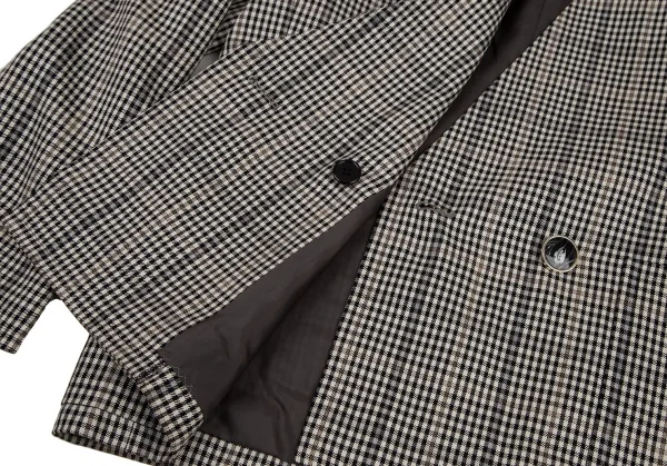 イヴサンローランYves Saint Laurent シェパードチェックノーカラーダブルセットアップスーツ オフ黒M・L K-107972_011