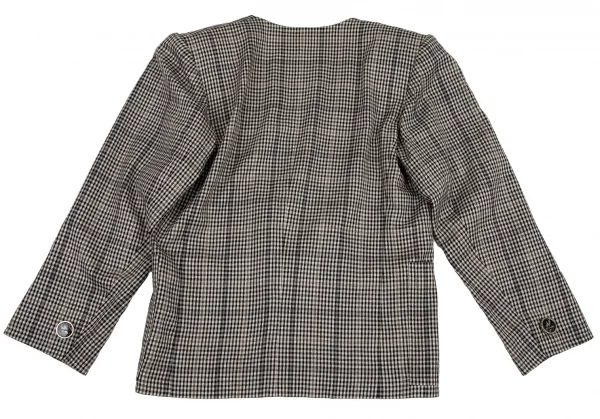 イヴサンローランYves Saint Laurent シェパードチェックノーカラーダブルセットアップスーツ オフ黒M・L K-107972_013