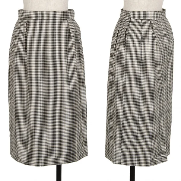 イヴサンローランYves Saint Laurent シェパードチェックノーカラーダブルセットアップスーツ オフ黒M・L K-107972_014