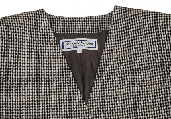 イヴサンローランYves Saint Laurent シェパードチェックノーカラーダブルセットアップスーツ オフ黒M・L K-107972_004