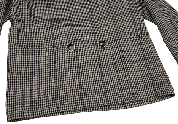 イヴサンローランYves Saint Laurent シェパードチェックノーカラーダブルセットアップスーツ オフ黒M・L K-107972_008