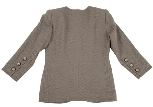 イヴサンローランYves Saint Laurent ウールヘリンボーンノーカラージャケット モスグレーM K-107973_011