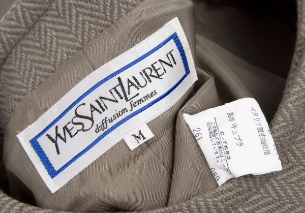 イヴサンローランYves Saint Laurent ウールヘリンボーンノーカラージャケット モスグレーM K-107973_014