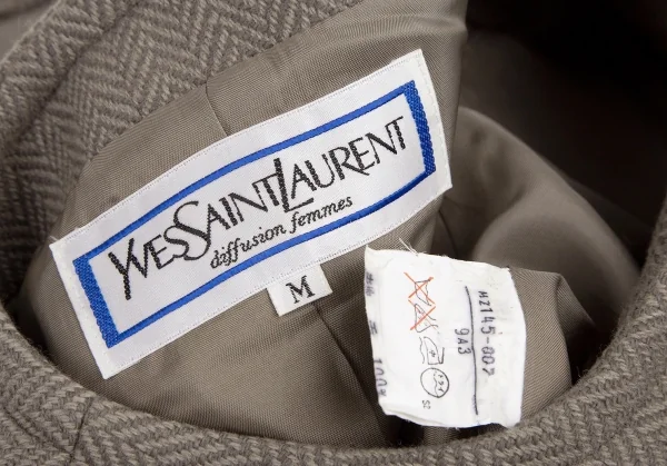 イヴサンローランYves Saint Laurent ウールヘリンボーンノーカラージャケット モスグレーM K-107973_015