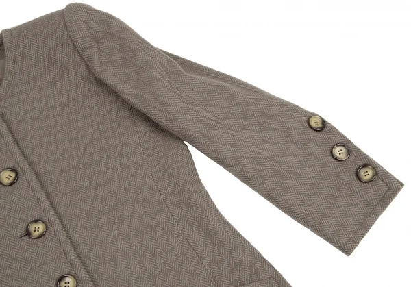 イヴサンローランYves Saint Laurent ウールヘリンボーンノーカラージャケット モスグレーM K-107973_005